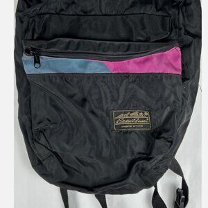 Vintage Eddie Bauer Canvas Backpack Black Colorblock 90s Wide Open